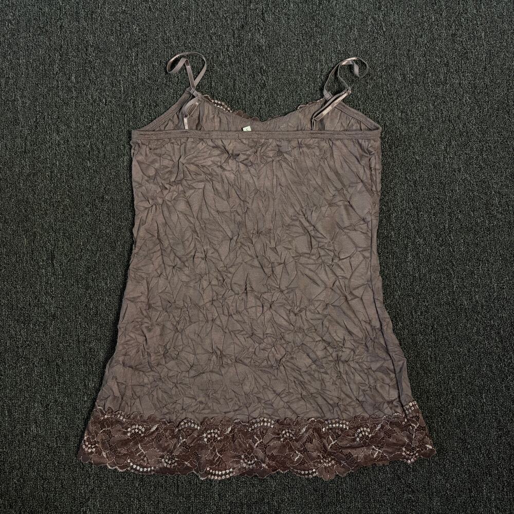 Vintage Y2k Maurices Brown Wrinkle Lace Sparkle Longline Cami Tank Top Small - Picture 2 of 5